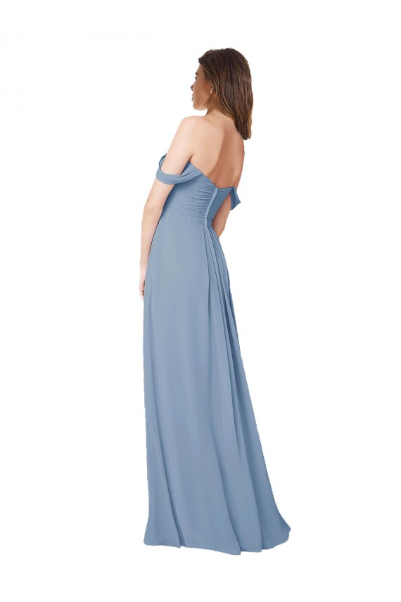 Cheap Empire Waist Off the Shoulder Chiffon Bridesmaid Dress with Sweetheart Bodice UK