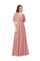 Cheap Flutter Sleeves Plunging V-Neck Boho Chiffon Bridesmaid Dress UK
