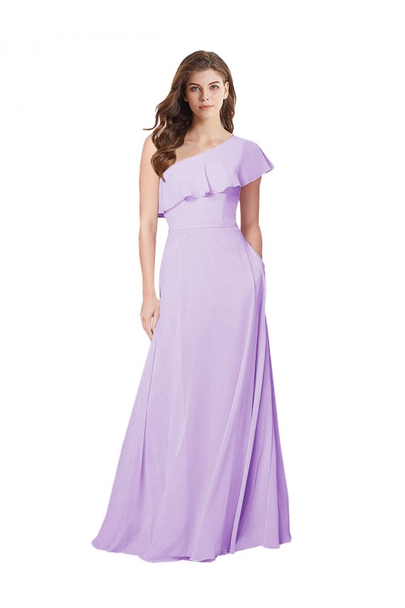 Cheap Draped One Shoulder Long Chiffon Bridesmaid Dress  UK