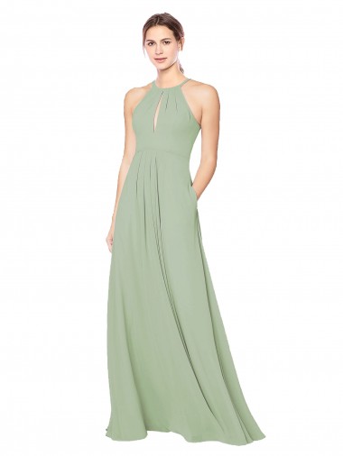Cheap High Halter Neck Keyhole Chiffon Bridesmaid Dress UK