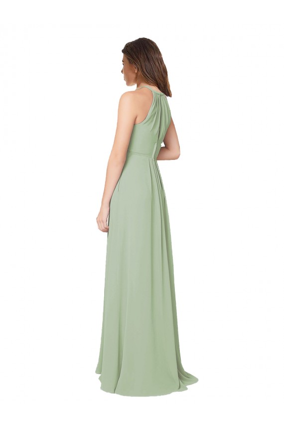 Cheap High Halter Neck Keyhole Chiffon Bridesmaid Dress UK
