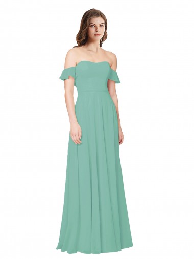 Cheap Flounce Sleeves Off the Shoulder Long Chiffon Bridesmaid Dress UK