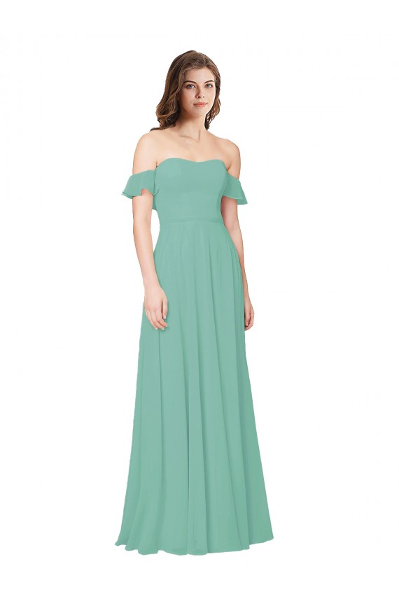 Cheap Flounce Sleeves Off the Shoulder Long Chiffon Bridesmaid Dress UK