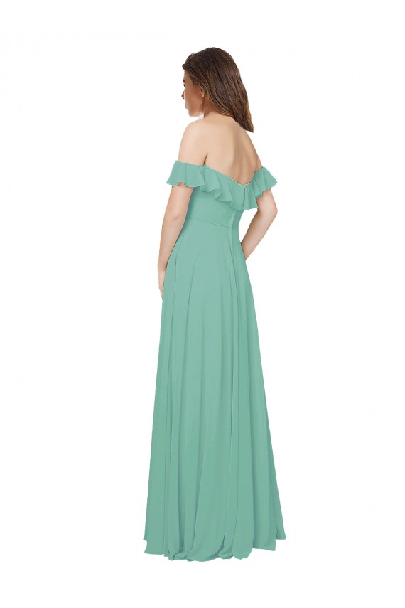Cheap Flounce Sleeves Off the Shoulder Long Chiffon Bridesmaid Dress UK