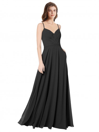 Cheap Cowl Back Spaghetti Straps Long Chiffon Bridesmaid Dress  UK