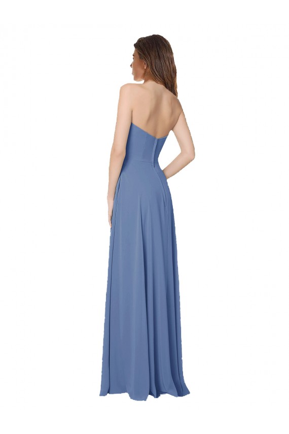 Cheap Strapless Long Chiffon Bridesmaid Dress with Front Slit UK