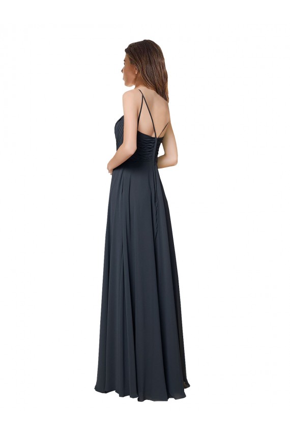 Cheap Crossover Bodice Long Chiffon Bridesmaid Dress with Double Back Straps UK