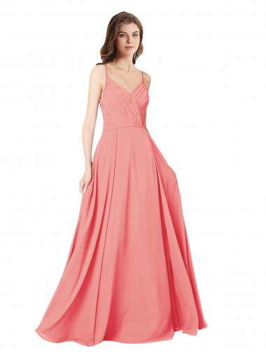 Cheap Crossover Bodice Long Chiffon Bridesmaid Dress with Double Back Straps UK