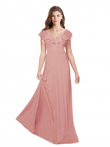 Cheap Flounced V Neckline Flutter Sleeves Chiffon Bridesmaid Dress UK
