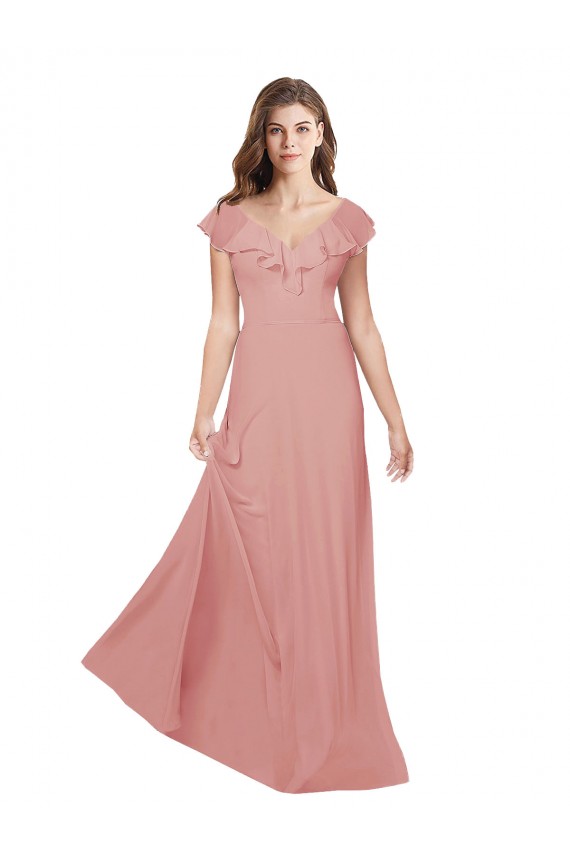 Cheap Flounced V Neckline Flutter Sleeves Chiffon Bridesmaid Dress UK