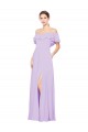Cheap Ruffled Off the Shoulder Long Chiffon Bridesmaid Dress with Slit UK
