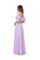 Cheap Ruffled Off the Shoulder Long Chiffon Bridesmaid Dress with Slit UK