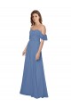 Cheap Flutter Sleeves Scoop Neck Off the Shoulder Long Chiffon Bridesmaid Dress UK