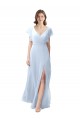 Cheap Flutter Sleeves Long Chiffon Bridesmaid Dress with Daring Open Back and Side Slit UK