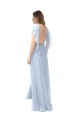 Cheap Flutter Sleeves Long Chiffon Bridesmaid Dress with Daring Open Back and Side Slit UK