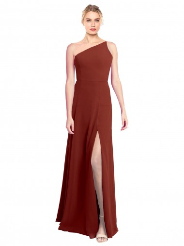 Cheap Fit and Flare One Shoulder Long Chiffon Bridesmaid Dress with High Slit UK