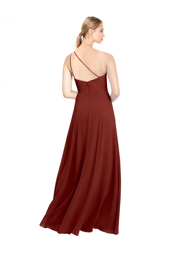 Cheap Fit and Flare One Shoulder Long Chiffon Bridesmaid Dress with High Slit UK