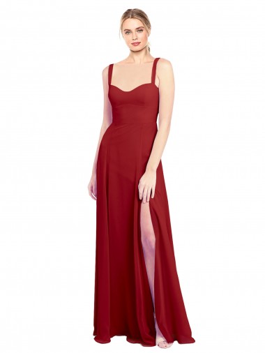 Cheap Sweetheart Neckline Long Chiffon Bridesmaid Dress with Side Slit and Wide Straps UK