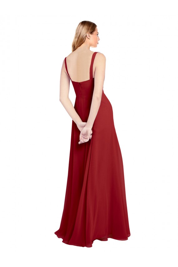 Cheap Sweetheart Neckline Long Chiffon Bridesmaid Dress with Side Slit and Wide Straps UK