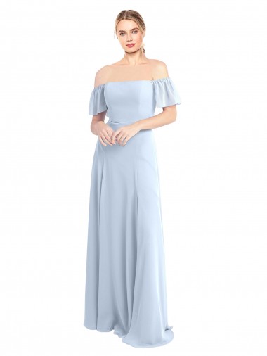 Cheap Off the Shoulder Flutter Sleeves Long Chiffon Bridesmaid Dress UK