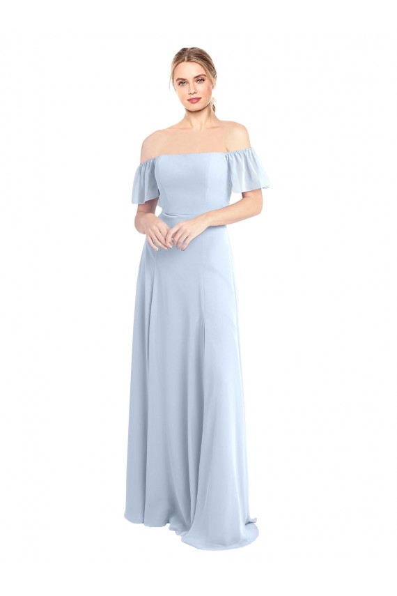 Cheap Off the Shoulder Flutter Sleeves Long Chiffon Bridesmaid Dress UK
