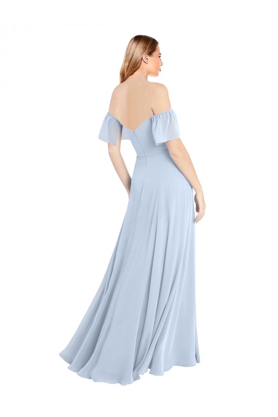 Cheap Off the Shoulder Flutter Sleeves Long Chiffon Bridesmaid Dress UK
