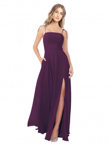 Cheap Chiffon Bridesmaid Dress with Front Slit and Keyhole Back UK