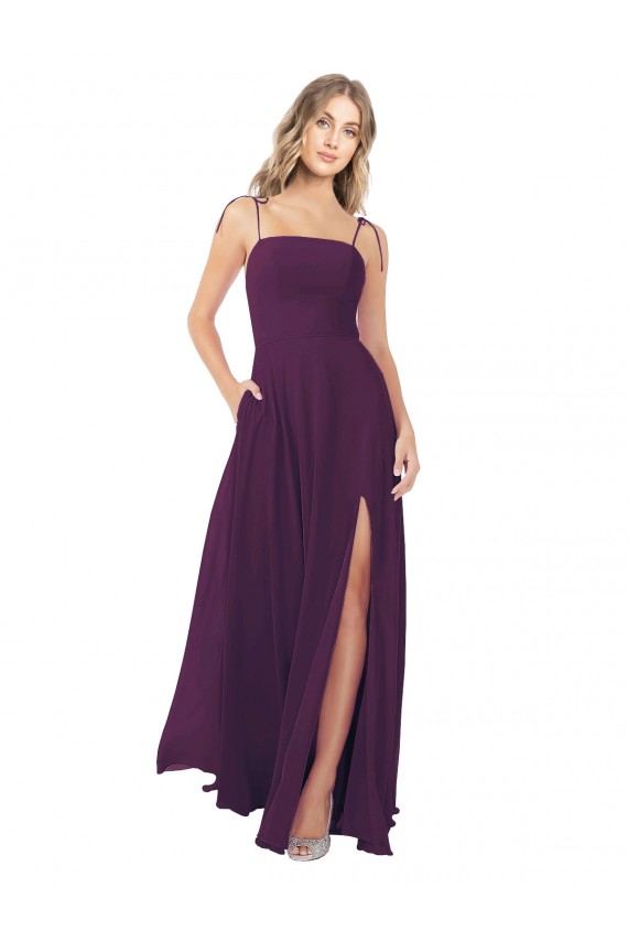Cheap Chiffon Bridesmaid Dress with Front Slit and Keyhole Back UK