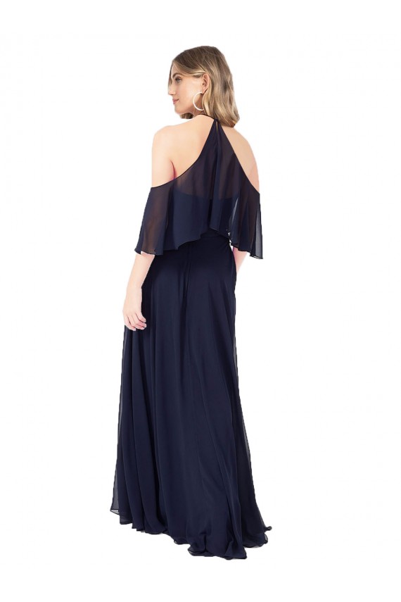 Cheap Halter Neck Cold Shoulder Flutter Sleeves Bridesmaid Dress UK