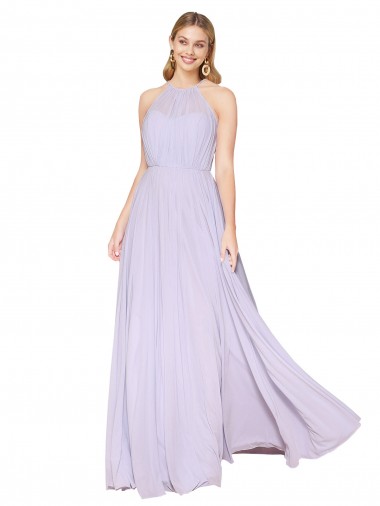 Cheap High Neck Halter Shirred Chiffon Bridesmaid Dress / Formal Prom Dress UK