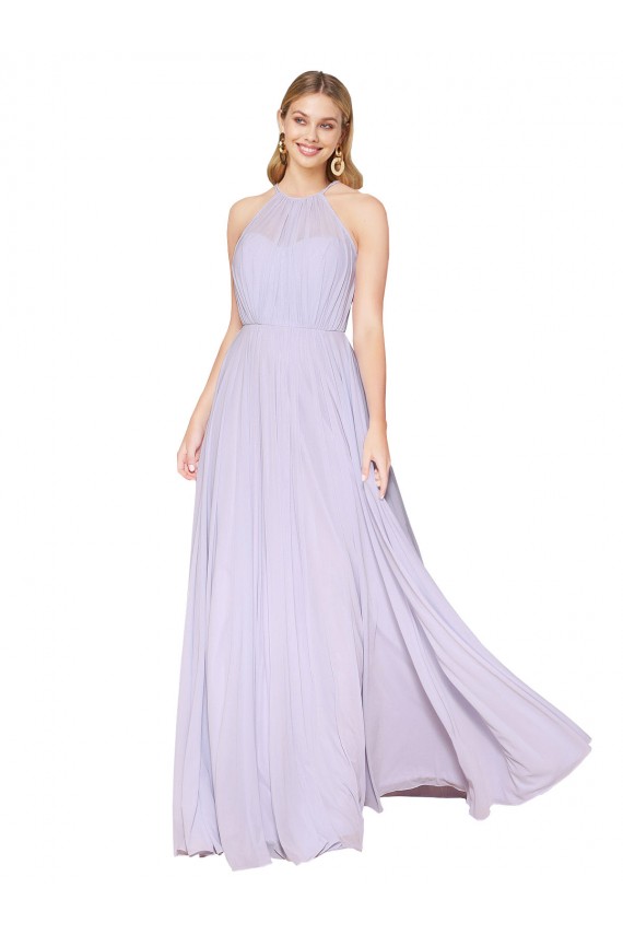 Cheap High Neck Halter Shirred Chiffon Bridesmaid Dress / Formal Prom Dress UK