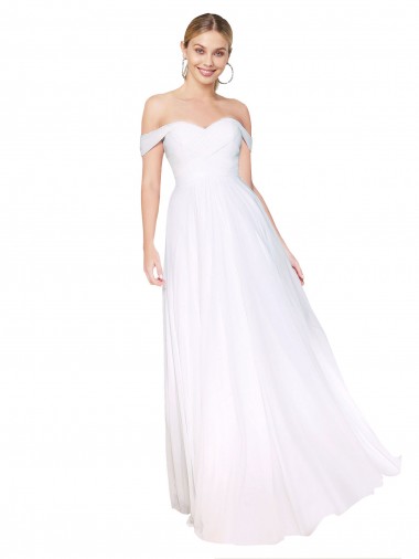 Cheap Off the Shoulder Long Full Length Chiffon Bridesmaid Dress / Formal Prom Dress UK