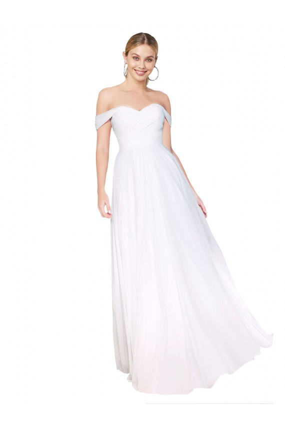 Cheap Off the Shoulder Long Full Length Chiffon Bridesmaid Dress / Formal Prom Dress UK