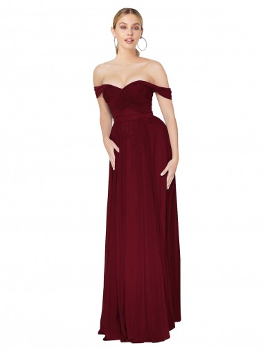 Cheap Shirred Sweetheat Neckline Off the Shoulder Long Chiffon Bridesmaid Dress / Formal Prom Dress UK