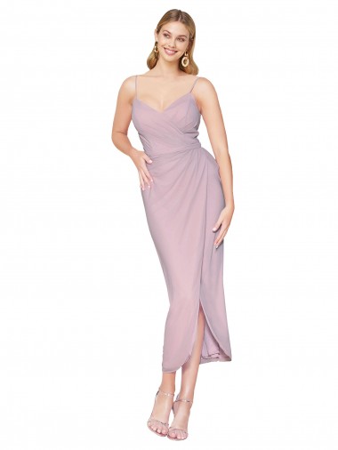 Cheap Short Knee Length Chiffon Wrap Bridesmaid Dress / Cocktail Prom Dress with Straps UK