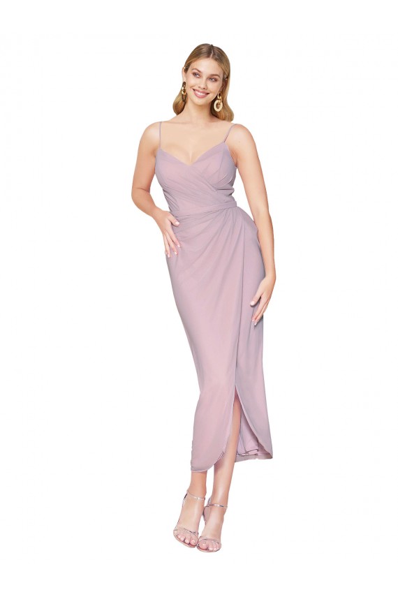 Cheap Short Knee Length Chiffon Wrap Bridesmaid Dress / Cocktail Prom Dress with Straps UK