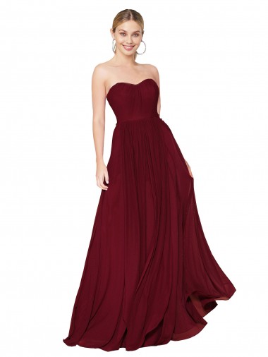 Cheap Draped Strapless Long A-Line Chiffon Bridesmaid Dress / Formal Prom Dress UK