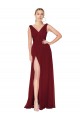 Cheap Draped Mermaid Long V-Neck Chiffon Bridesmaid Dress / Formal Prom Dress with High Slit UK