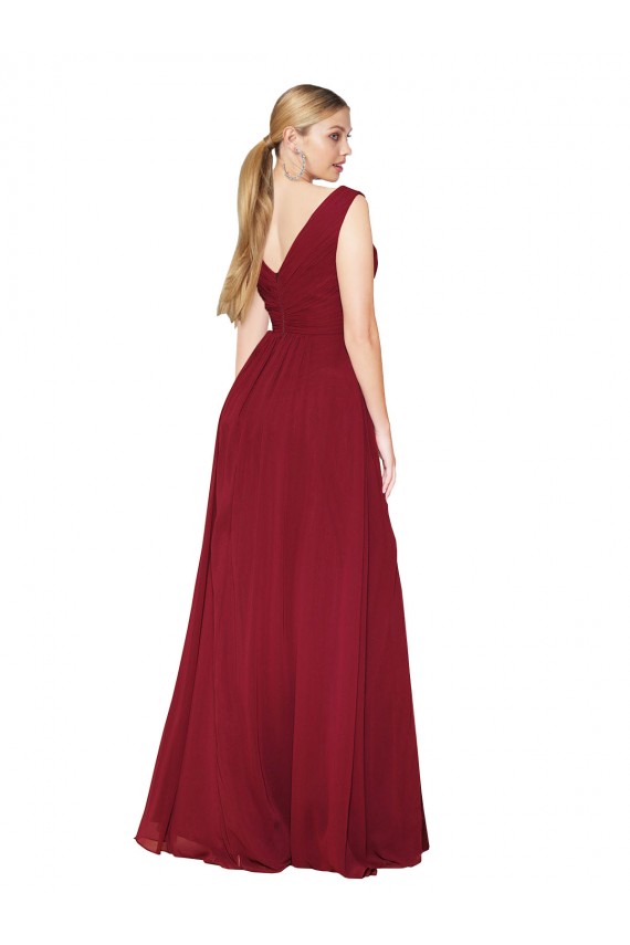 Cheap Draped Mermaid Long V-Neck Chiffon Bridesmaid Dress / Formal Prom Dress with High Slit UK