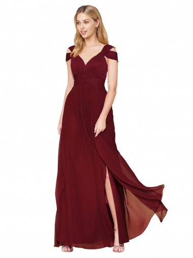 Cheap Off the Shoulder Long Chiffon Bridesmaid Dress / Formal Prom Dress with Side Slit UK