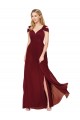 Cheap Off the Shoulder Long Chiffon Bridesmaid Dress / Formal Prom Dress with Side Slit UK