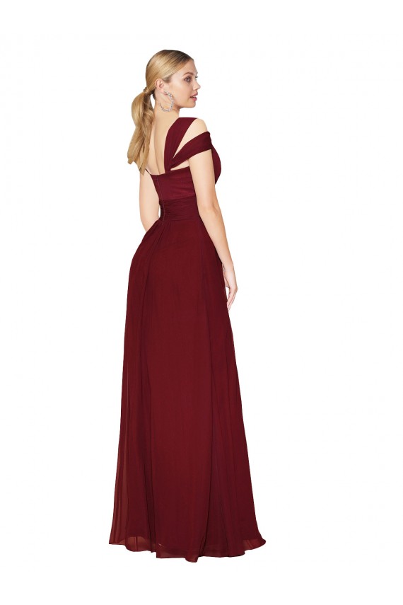 Cheap Off the Shoulder Long Chiffon Bridesmaid Dress / Formal Prom Dress with Side Slit UK
