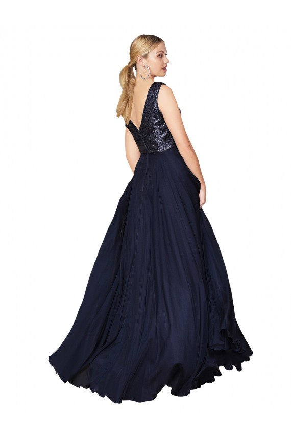 Cheap High Neck V-Neck Long Chiffon Bridesmaid Dress / Prom Dress with Sequin Top UK