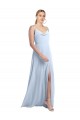 Cheap Draped Cowl Neck Tied Straps Long Chiffon Bridesmaid Dress with Slit UK