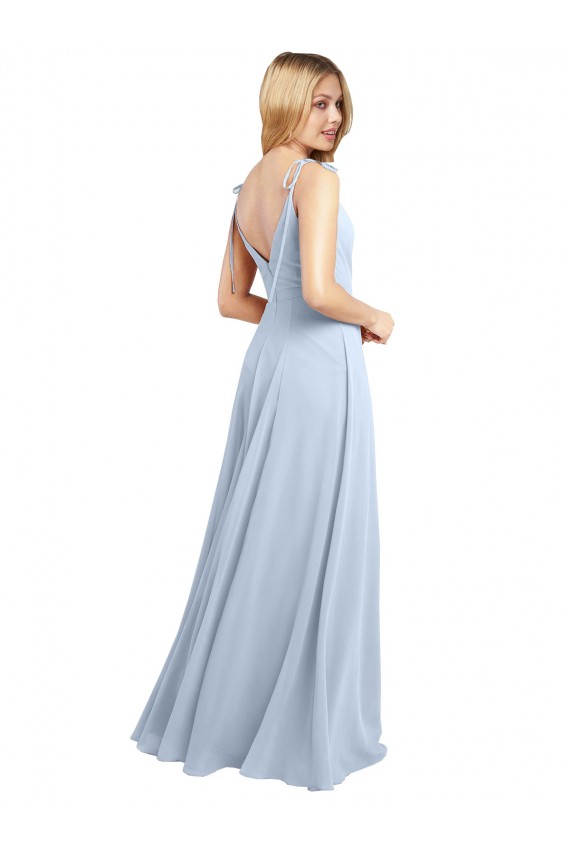 Cheap Draped Cowl Neck Tied Straps Long Chiffon Bridesmaid Dress with Slit UK