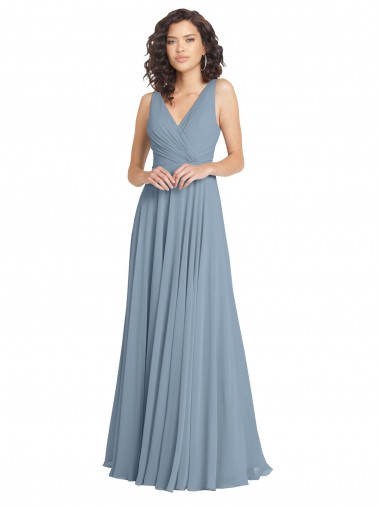 Cheap Faux Surplice Bodice Long Chiffon Bridesmaid Dress with V-Neckline UK