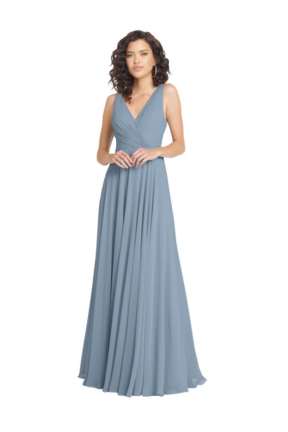 Cheap Faux Surplice Bodice Long Chiffon Bridesmaid Dress with V-Neckline UK