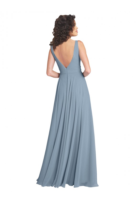 Cheap Faux Surplice Bodice Long Chiffon Bridesmaid Dress with V-Neckline UK