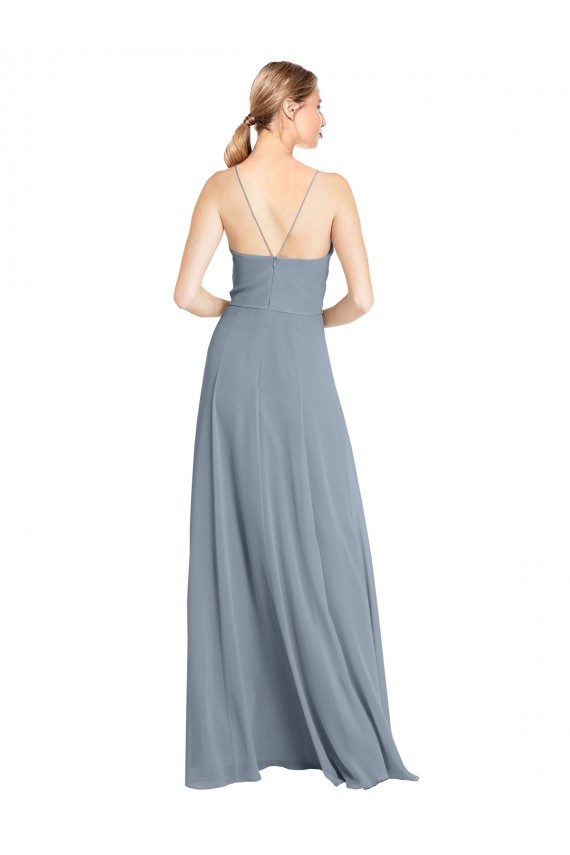 Cheap Spaghetti Straps V-Neckline Long Chiffon Bridesmaid Dress with High Slit UK