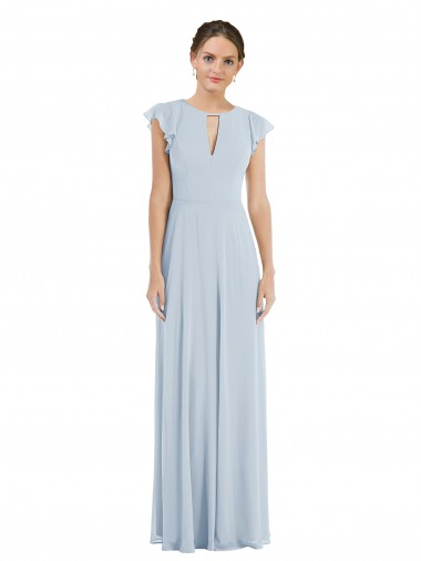 Cheap Flutter Sleeve V Keyhole Chiffon Maxi Formal Bridesmaid Dress UK